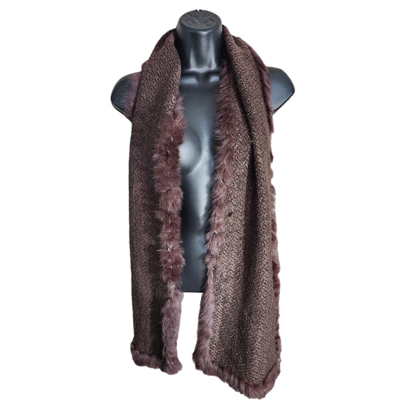 Unbranded Accessories - Angora Soft Chocolate Brown Rabbit‎ Fur Trim Scarf One Size 67x10